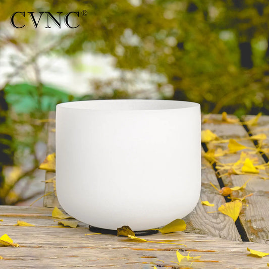 CVNC 8 Inch White Frosted Quartz Crystal Singing Bowl with Mallet